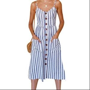 Blue Stripe Dress w/ Buttons and Pockets